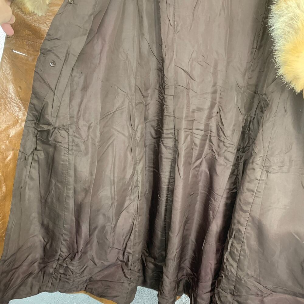 Vintage 1970's Herrero y Rodero Leather Trench Coat Real Fox Fur Trim Spain Sz S - Picture 5 of 8